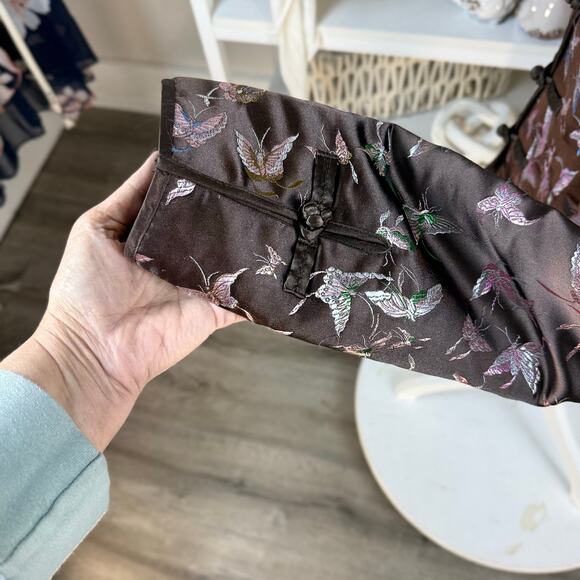 Old Navy sz. Large Vintage brown satin asian inspired jacket  butterflies #4260 - Picture 6 of 11